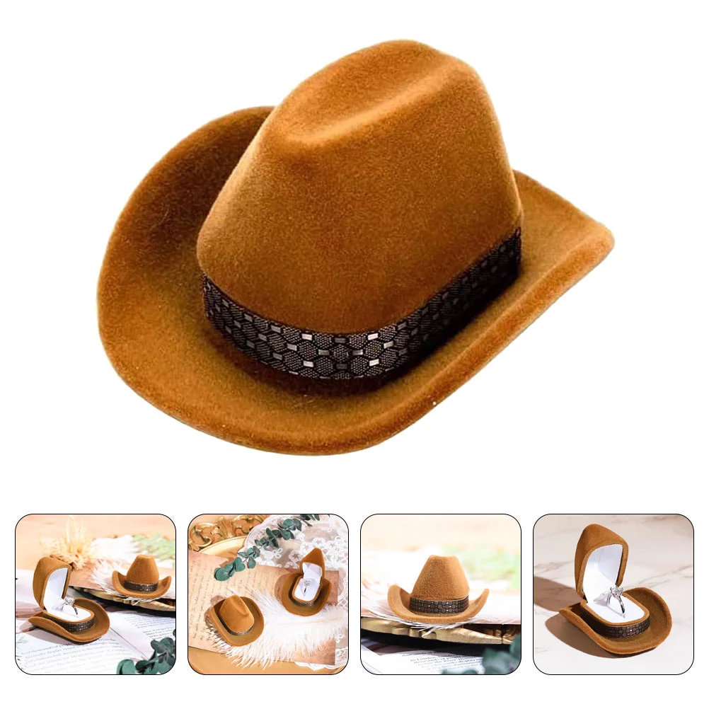 Cowboy Hat Shape Rings Box Jewelry Display Storage Case Wedding Rings Holder