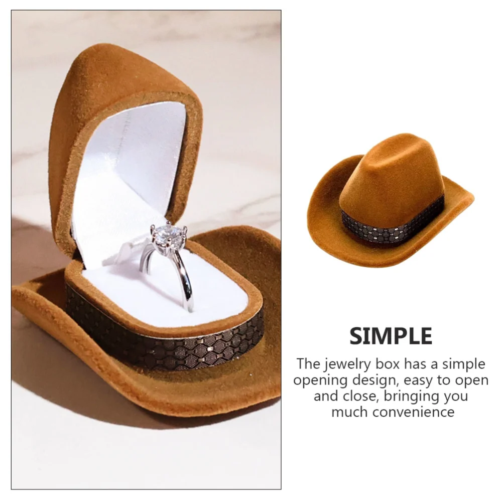 Cowboy Hat Shape Rings Box Jewelry Display Storage Case Wedding Rings Holder