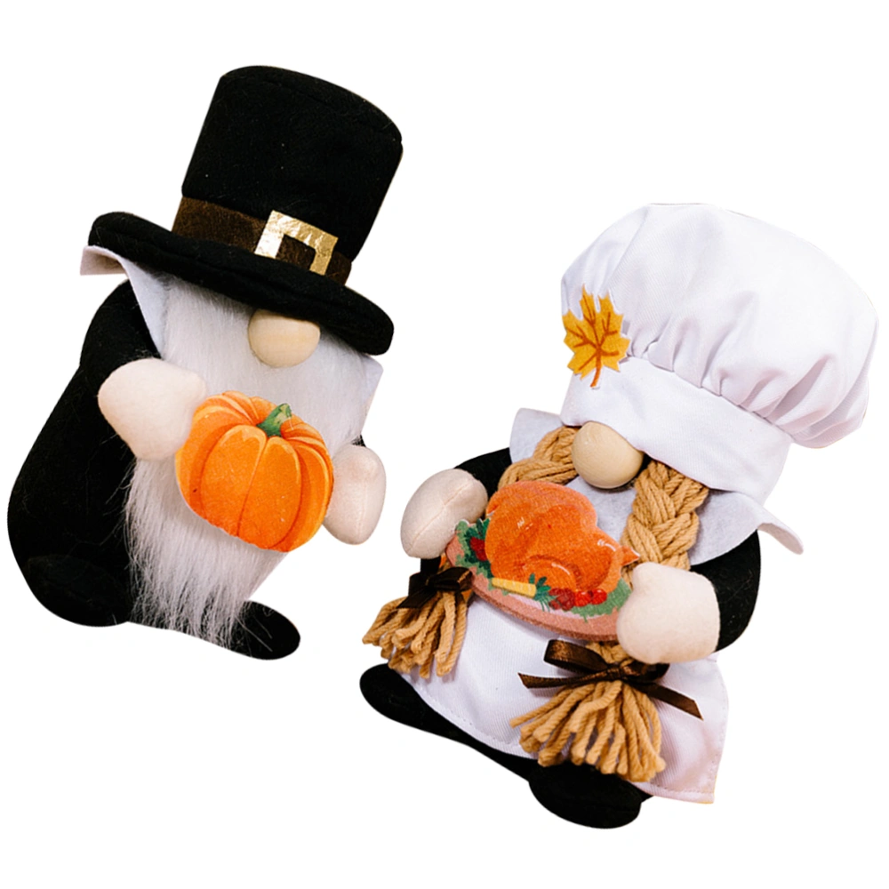 2pcs Thanksgiving Day Themed Plush Toy Gnome Desktop Adorable Stuffed Dwarf Toy Home Decorative Gnome Doll