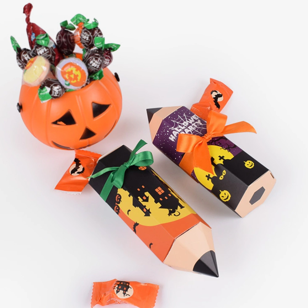 50pcs Halloween Candy Boxes Cartoon Pencil Shaped Gift Boxes Party Supplies