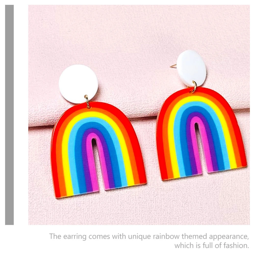 1 Pair Rainbow Stripes Stud Earrings Temperament Ear Drops Women Ear Jewelry