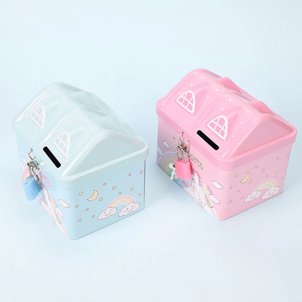 Kids Piggy Bank Metal House Piggy Bank Girl Piggy Bank House Shaped Money Saving Bank with Lock