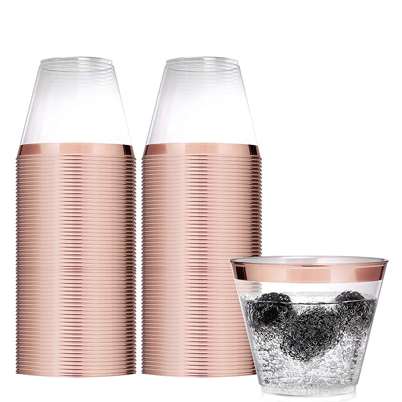 25pcs Plastic Cups Clear Rimmed Disposable Dessert Ice Cream Cups Wine Cups