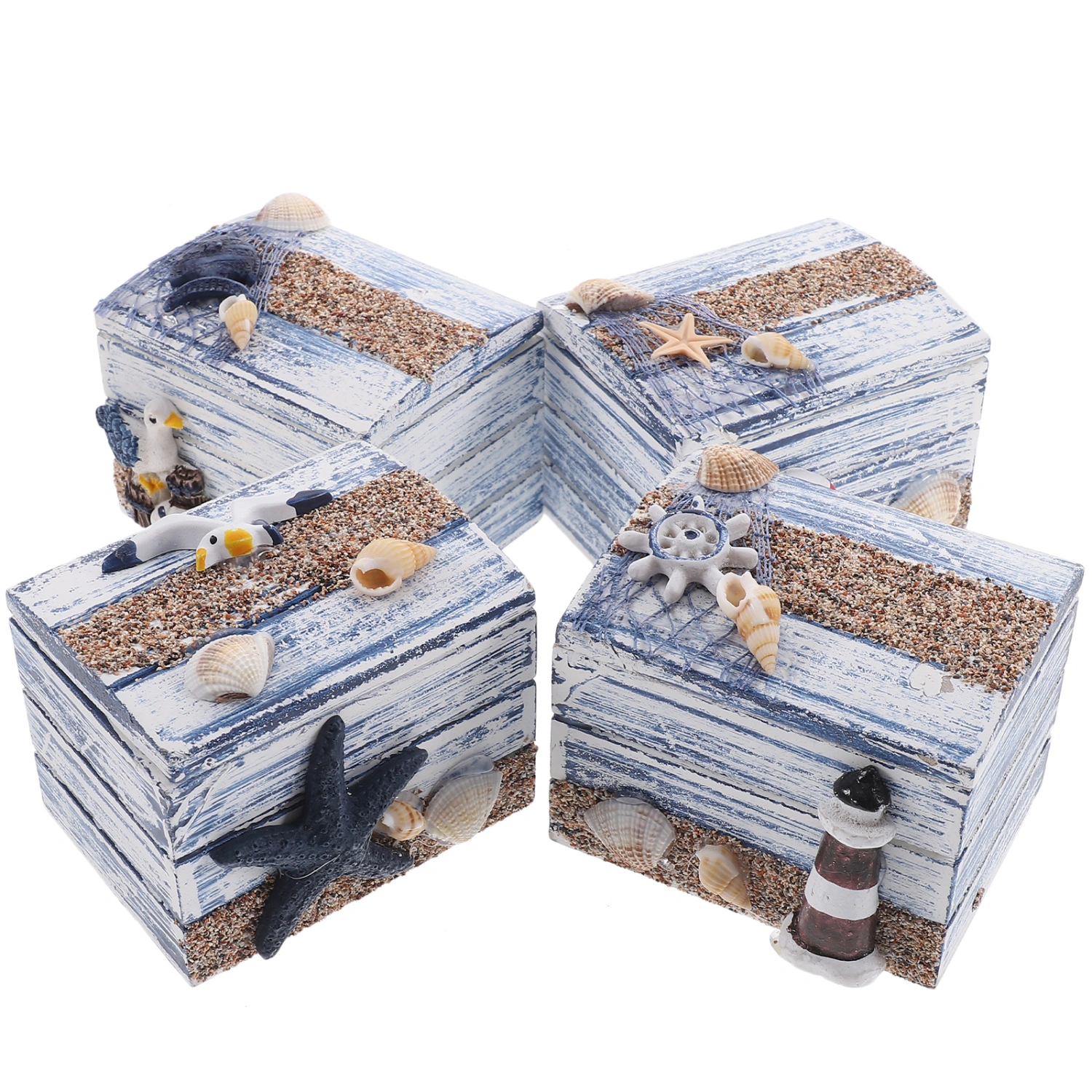 4Pcs Ocean Themed Jewelry Case Delicate Trinket Box Home Small Jewelry Box Keepsake Box