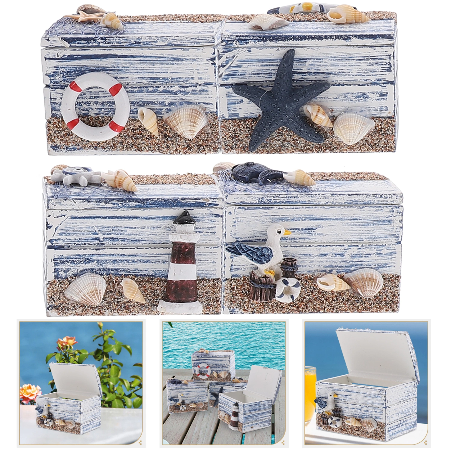 4Pcs Ocean Themed Jewelry Case Delicate Trinket Box Home Small Jewelry Box Keepsake Box