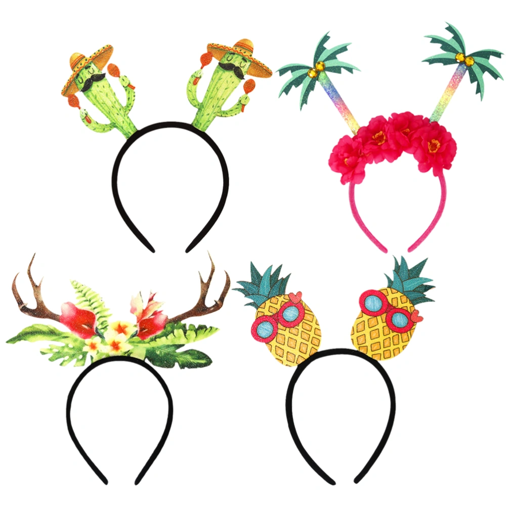 4pcs Summer Hair Bands Beach Tropical Themed Headbands Novelty Kids Hair Decor