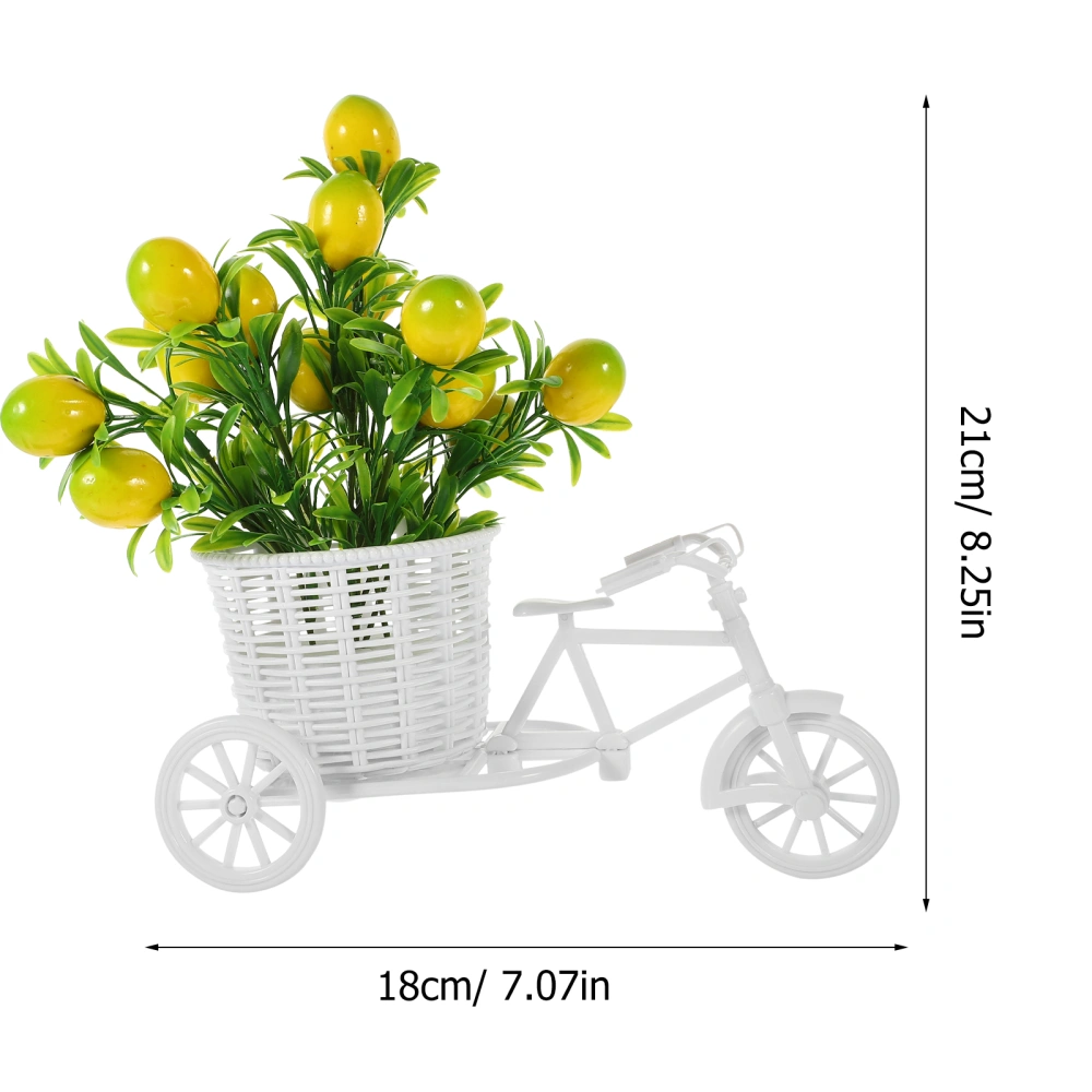 Simulated Flower Ornament with Tricycle Bike Basket Fake Lemon Fake Flower for Decor