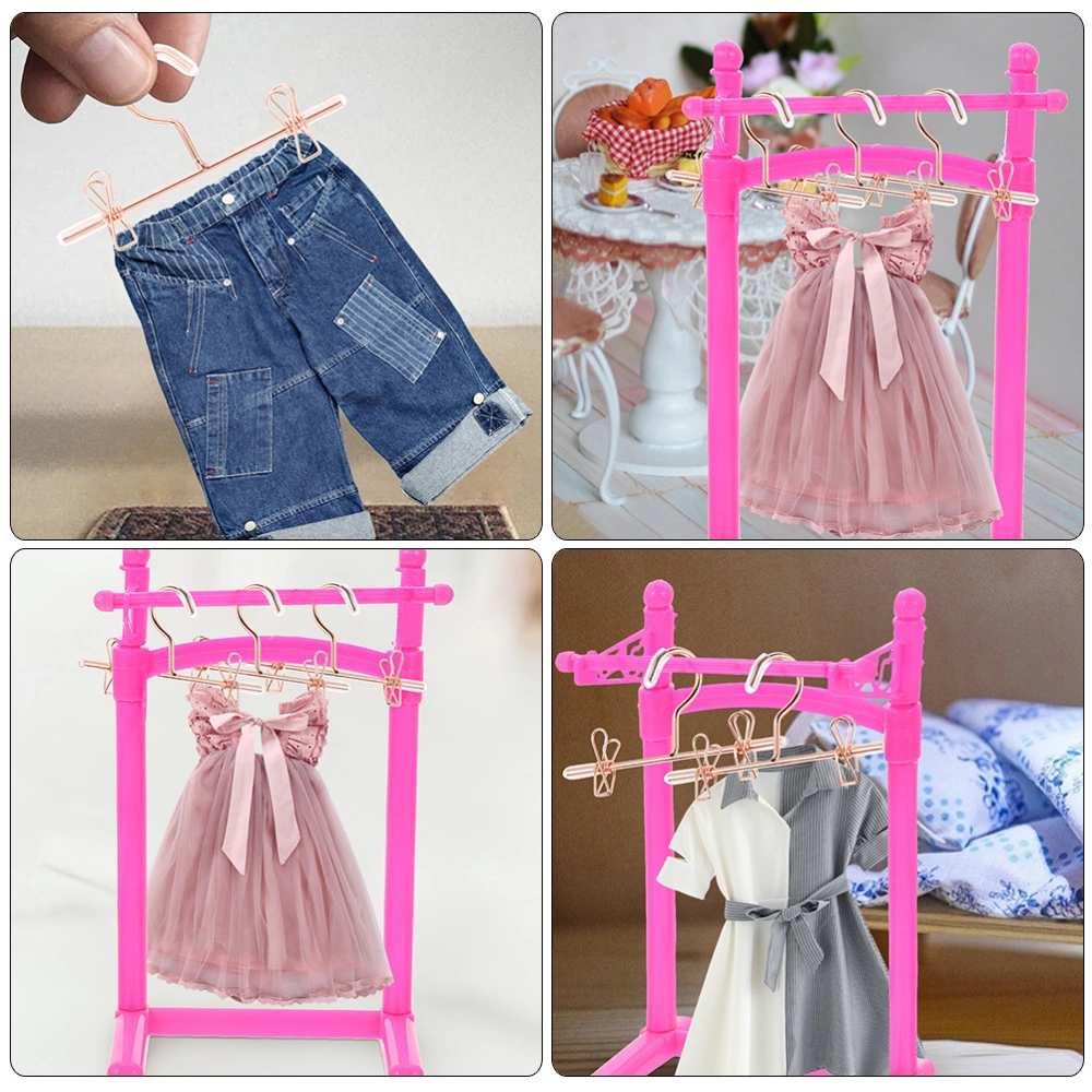 12pcs Mini Hangers Doll Clothes Hangers Miniature Metal Hangers Mini House Decor