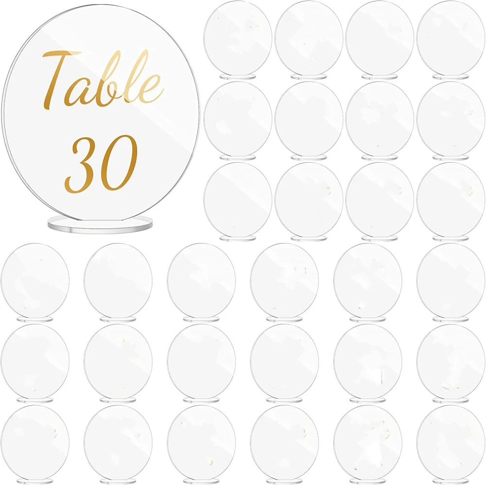 5pcs Table Number Wedding Party Acrylic Table Sign Transparent Round Seat Number Sign With Base