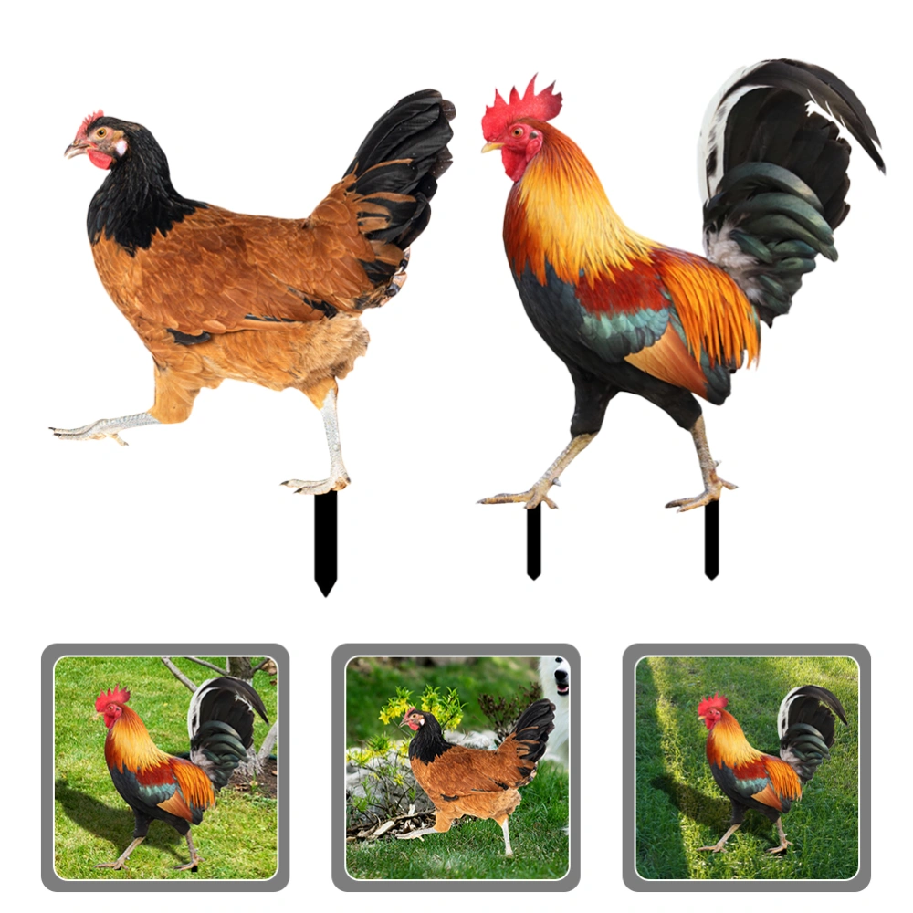 2Pcs Lawn Chicken Stake Acrylic Chicken Stake Garden Chicken Stake Sign Yard Chick Stake