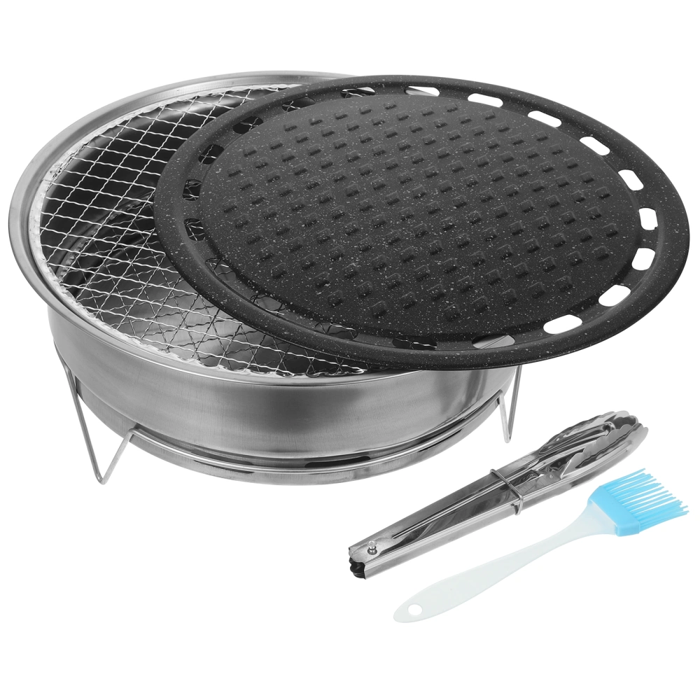 1 Set of Charcoal Grill Barbecue Camping Grill Portable Grill BBQ Grill with Mesh Tong Brush