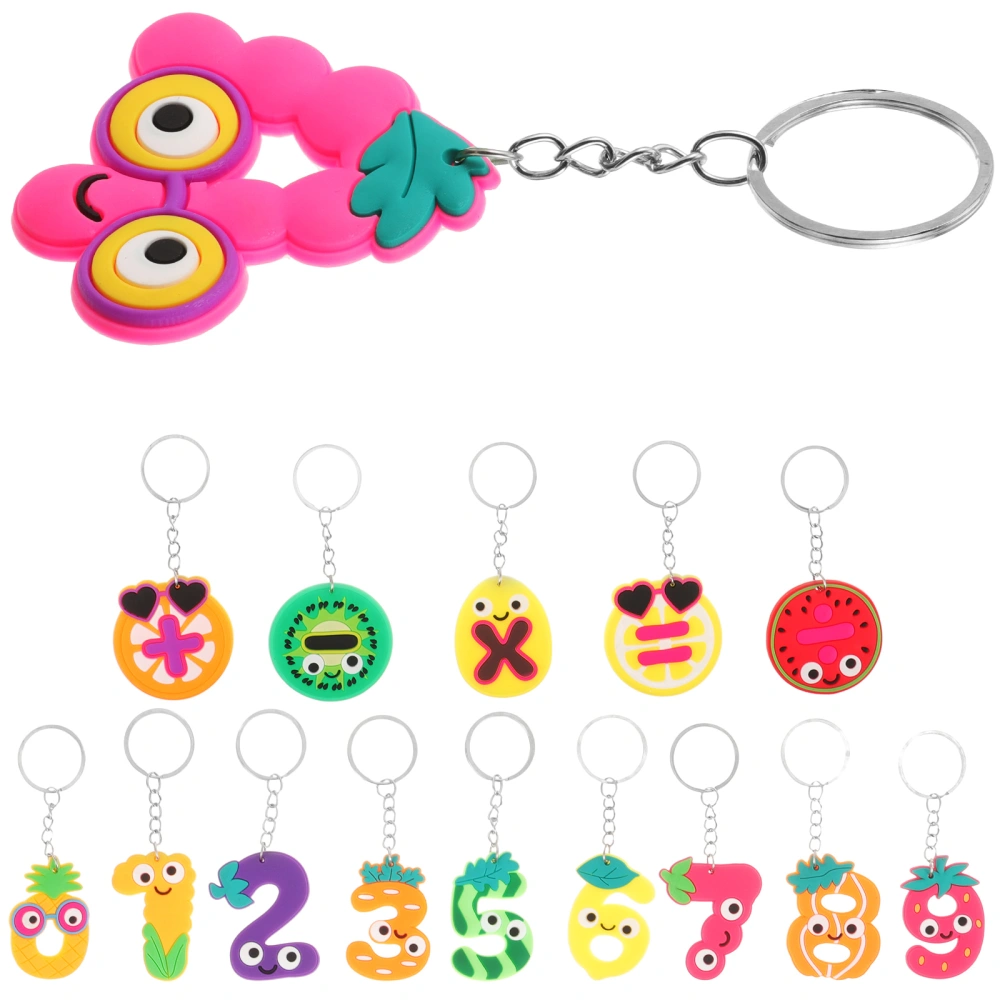 15Pcs Number Keychains Fruits Themed Keychains Small Keychain Gifts Decorative Keychain Decors