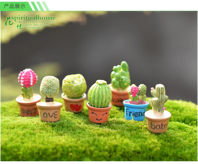 7pcs Miniature Potted Cactus Decoration Mini Garden Layout Potted Plant Model Adorable Bonsai Decor