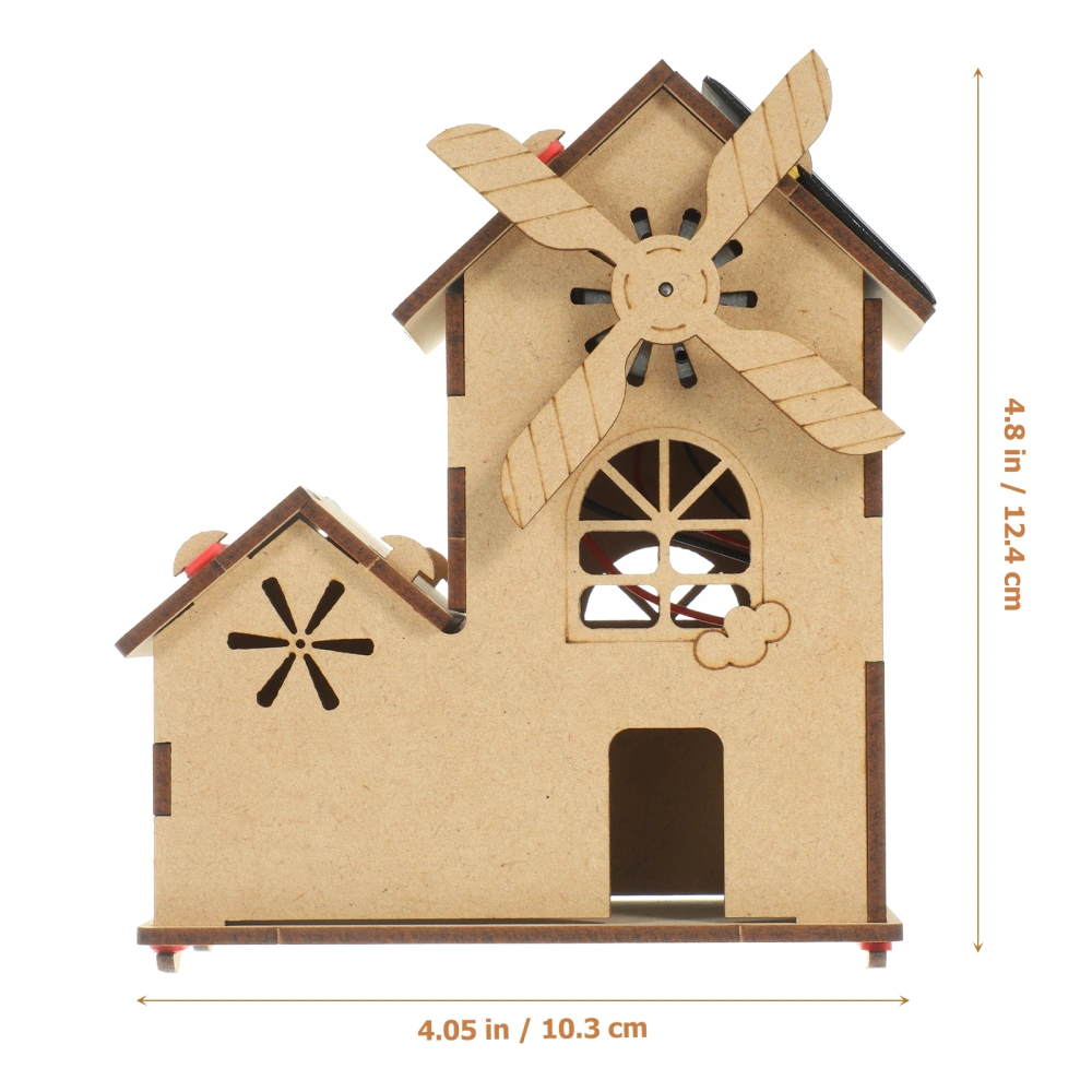 1 Set of Solar Power Windmill House Model Science Project Plaything Unfinished Wooden House Decor