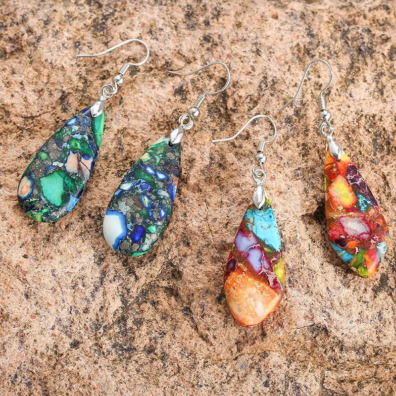 1 Pair Colorful Teardrop Stone Dangle Earrings Women Drop Earring Bohemian Earrings