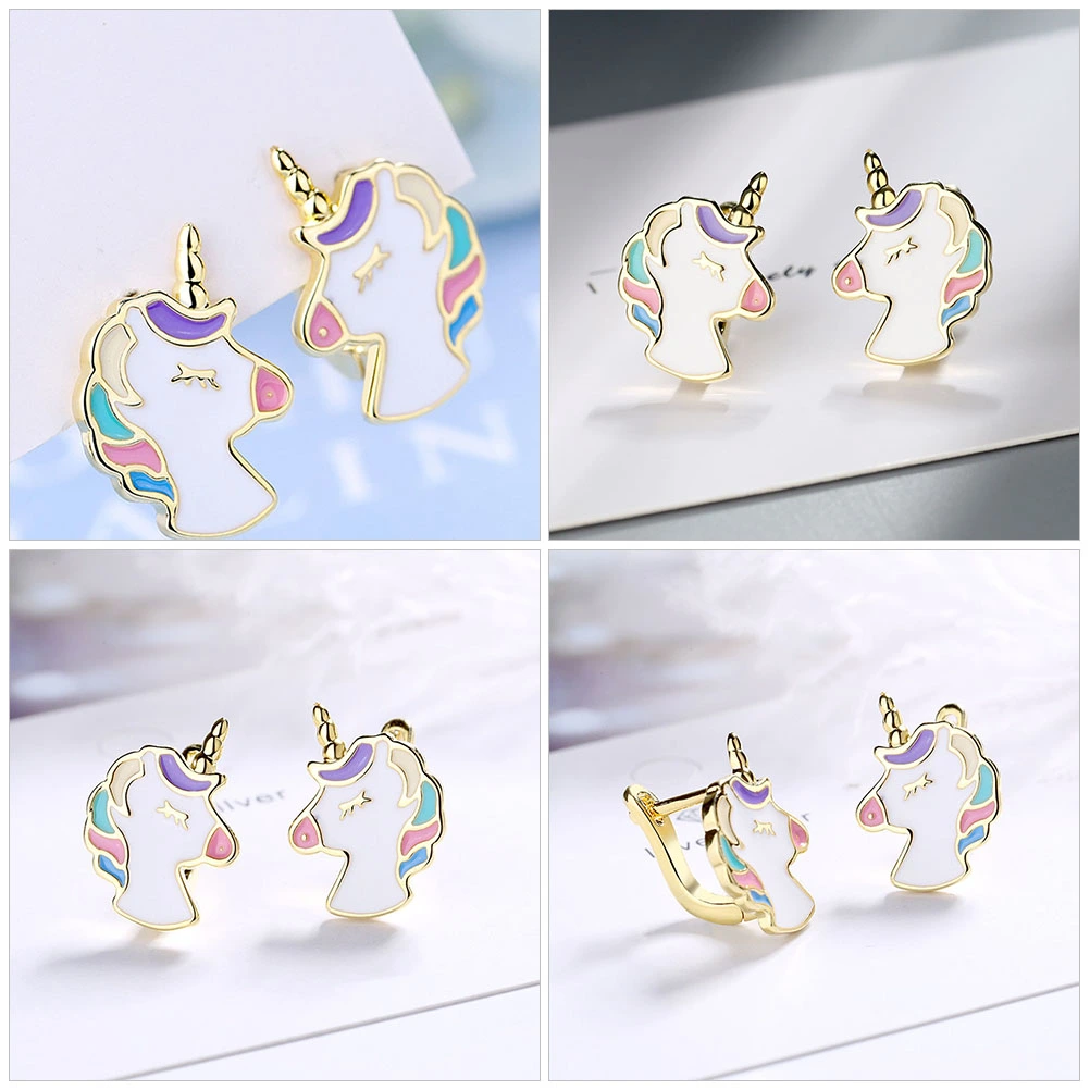 1 Pair Unicorn Earrings Stud Earrings Ear Buckle Unicorns Ear Jewelry for Women Girls