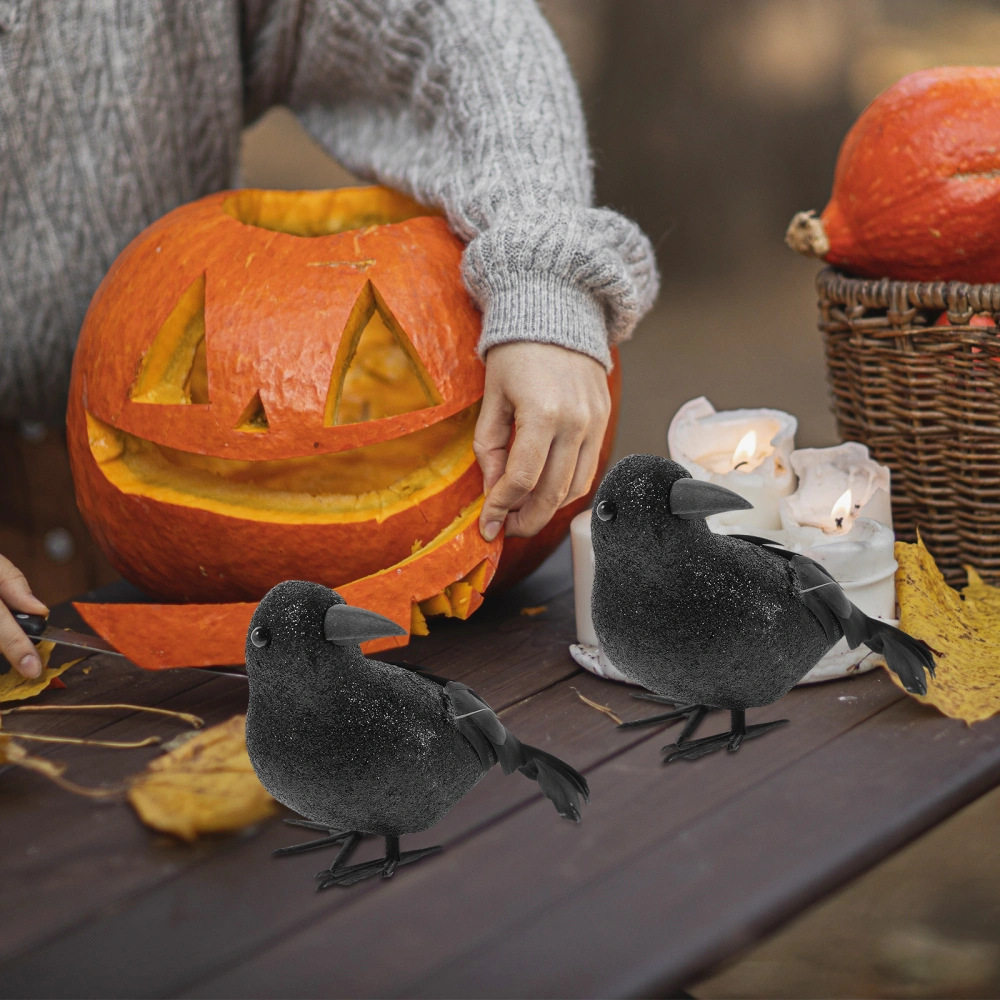 2pcs Halloween Crow Model Small Foams Crow Modeling Decor Simulation Crow Decor