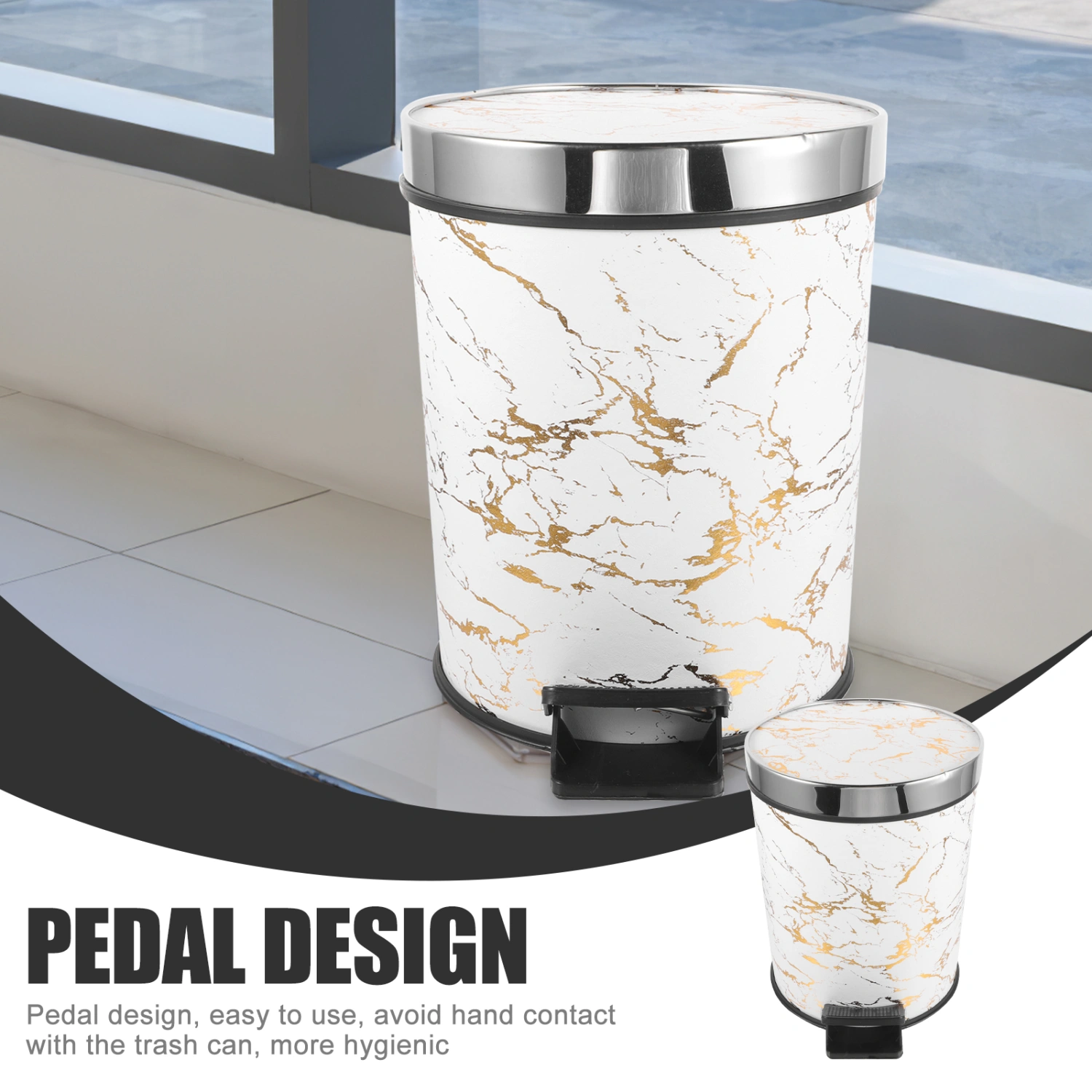 Marble Pattern Kitchen Trash Can Household Garbage Container Lidded Trash Can