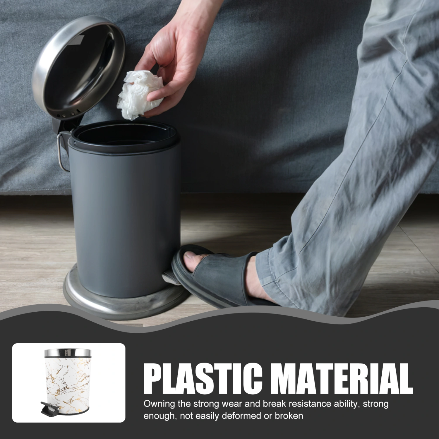 Marble Pattern Kitchen Trash Can Household Garbage Container Lidded Trash Can