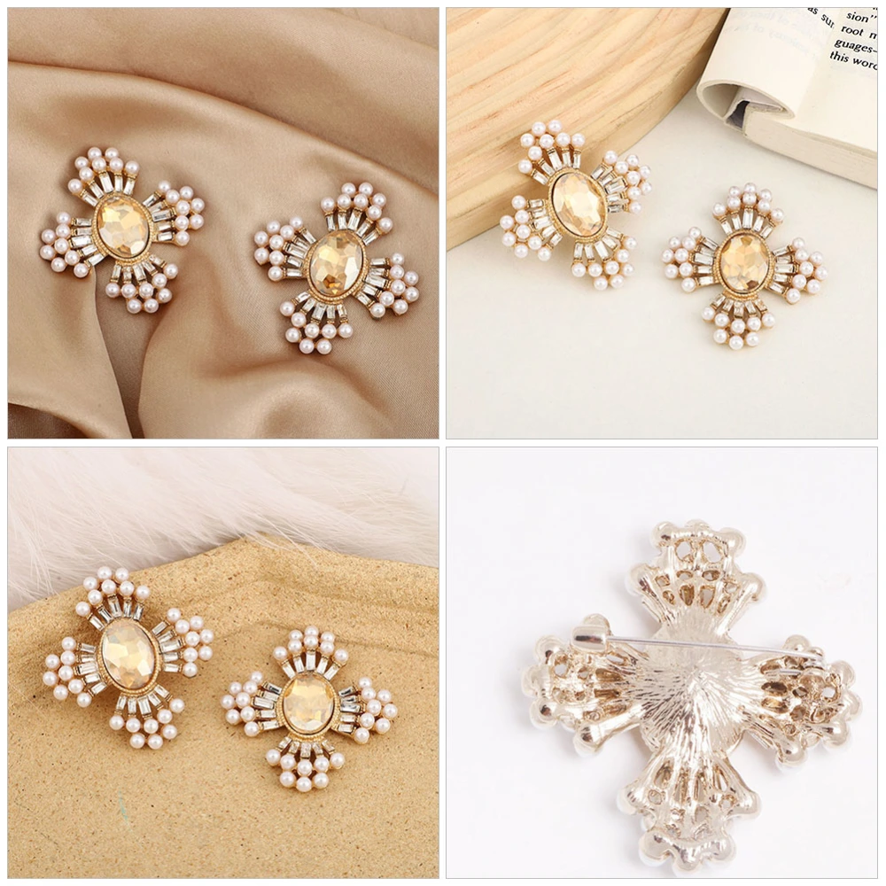 Pearl Baroque Brooch Pin Cross Brooch Decorative Women Coat Brooch Lady Clothes Brooch