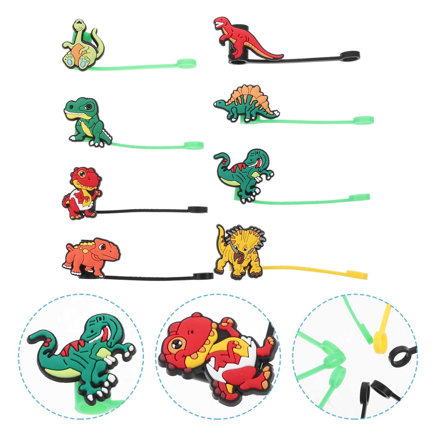 8Pcs Straw Protectors Colored Straw Plugs Dinosaur Straw Toppers Reusable Straw Cover Caps