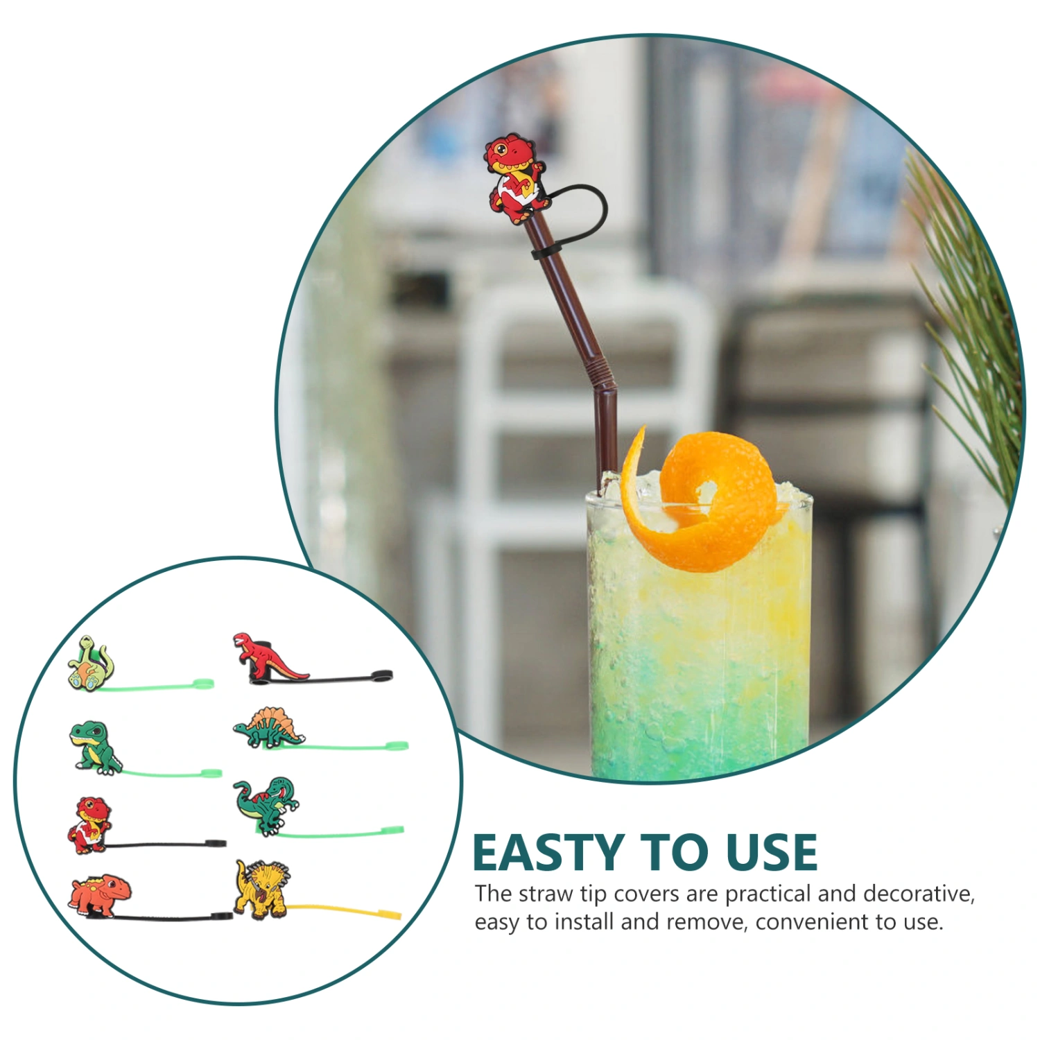 8Pcs Straw Protectors Colored Straw Plugs Dinosaur Straw Toppers Reusable Straw Cover Caps