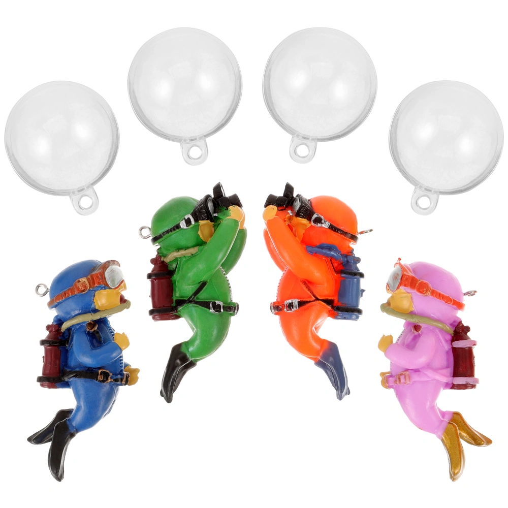 4pcs Fish Tank Floating Decoration Adorable Cartoon Diver Ornament Aquarium Layout Decoration