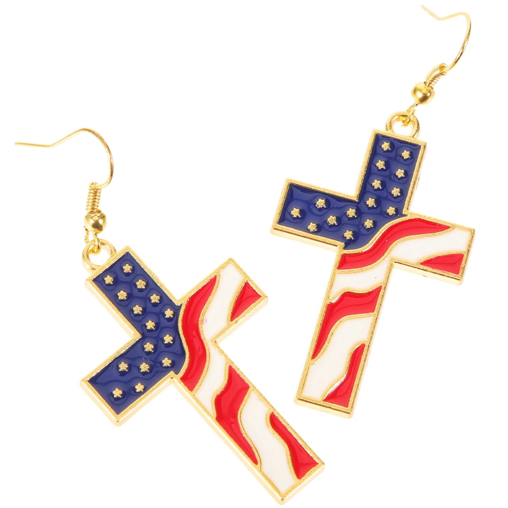 1 Pair of Independence Day Ear Danglers Novel Cross Shape Earrings Party Jewelry