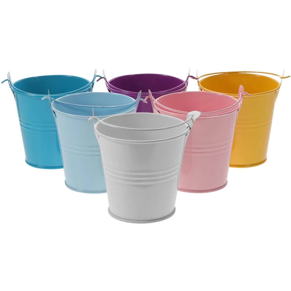 6pcs Mini Metal Buckets with Handles Small Metal Tinplate Buckets Container for Party Favors Popcorns