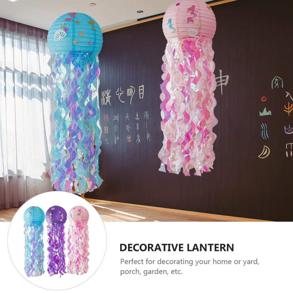 3pcs Jellyfish Paper Lanterns Mermaid Birthday Decorations Hanging Lanterns for Ocean Theme Party