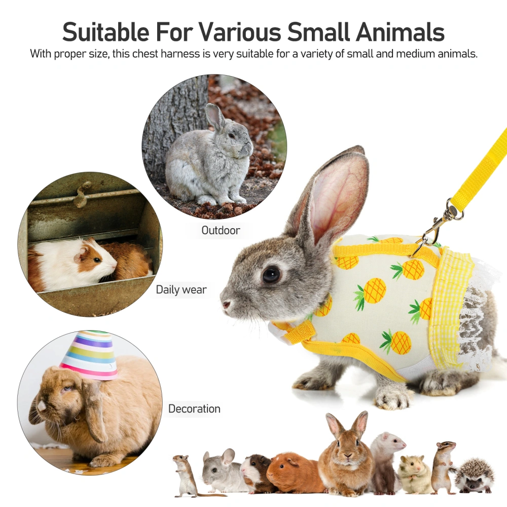 Small Animal Harness Vest Leash Set Cute Pineapple Pattern Breathable Chest Harness for Rabbits Guinea Pigs