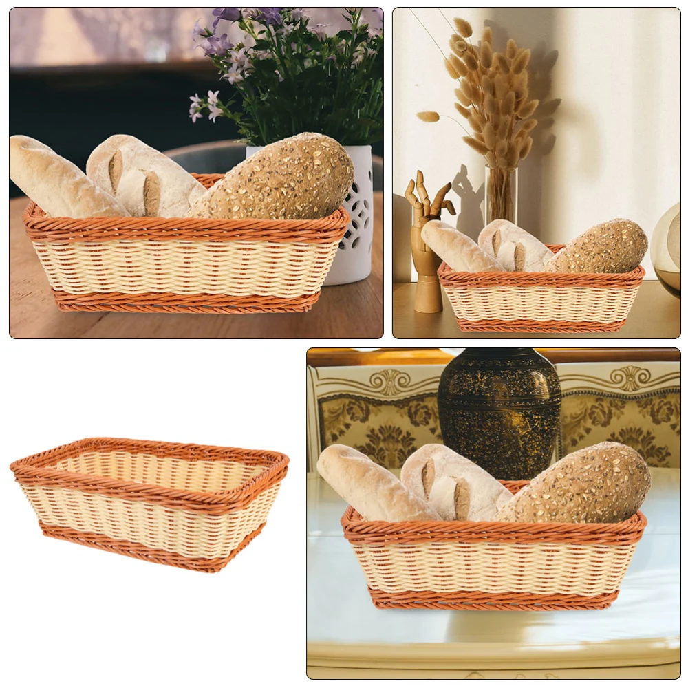 2Pcs Woven Fruit Basket Bread Serving Baskets Snack Storage Bowls Countertop Sundries Organizer