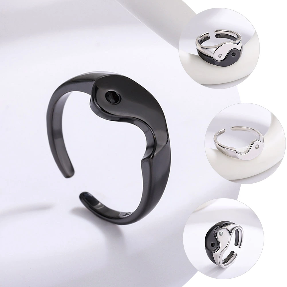 1 Pair Yin Yang Couple Ring Decorative Matching Rings Engagement Ring Jewelry for Lover