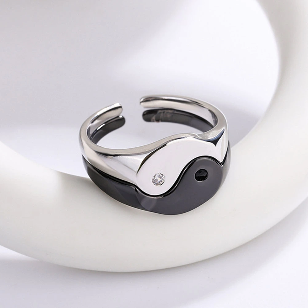 1 Pair Yin Yang Couple Ring Decorative Matching Rings Engagement Ring Jewelry for Lover