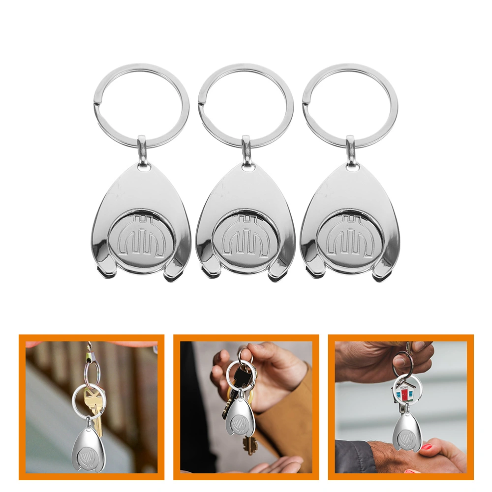 3pcs Trolley Coin Holder Keychains Metal Keyring Coin Holder Supermarket Shopping Cart Chip Key Chain