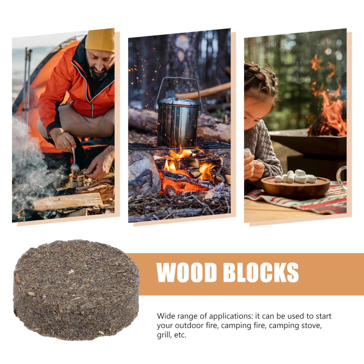 10Pcs Wood Kindling Blocks Burning Firelighters Fires Starting Tools Survival Wood Firelighters for Outdoor