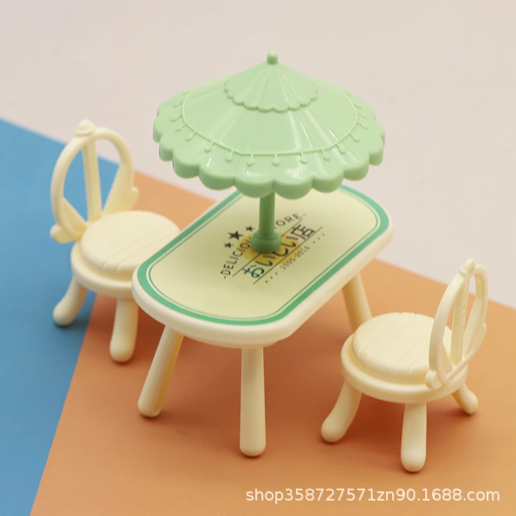 1 Set Dolls House Dining Table Chair Miniature Table Chair Parasol Mini House Accessory