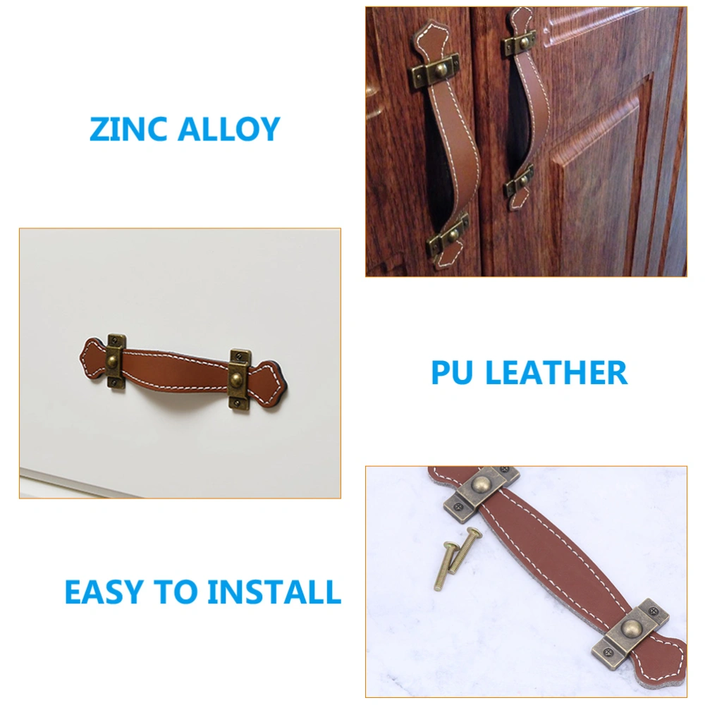 4pcs Leather Drawer Pulls PU Leather Strap Handles Wardrobe Cabinet Handles