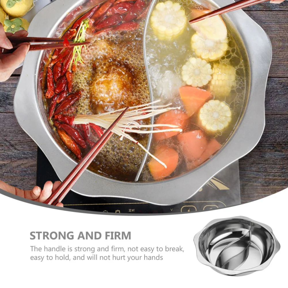 Stainless Steel Shabu Hot Pot Divider Home Hot Pot with Cover for Induction Cooktop