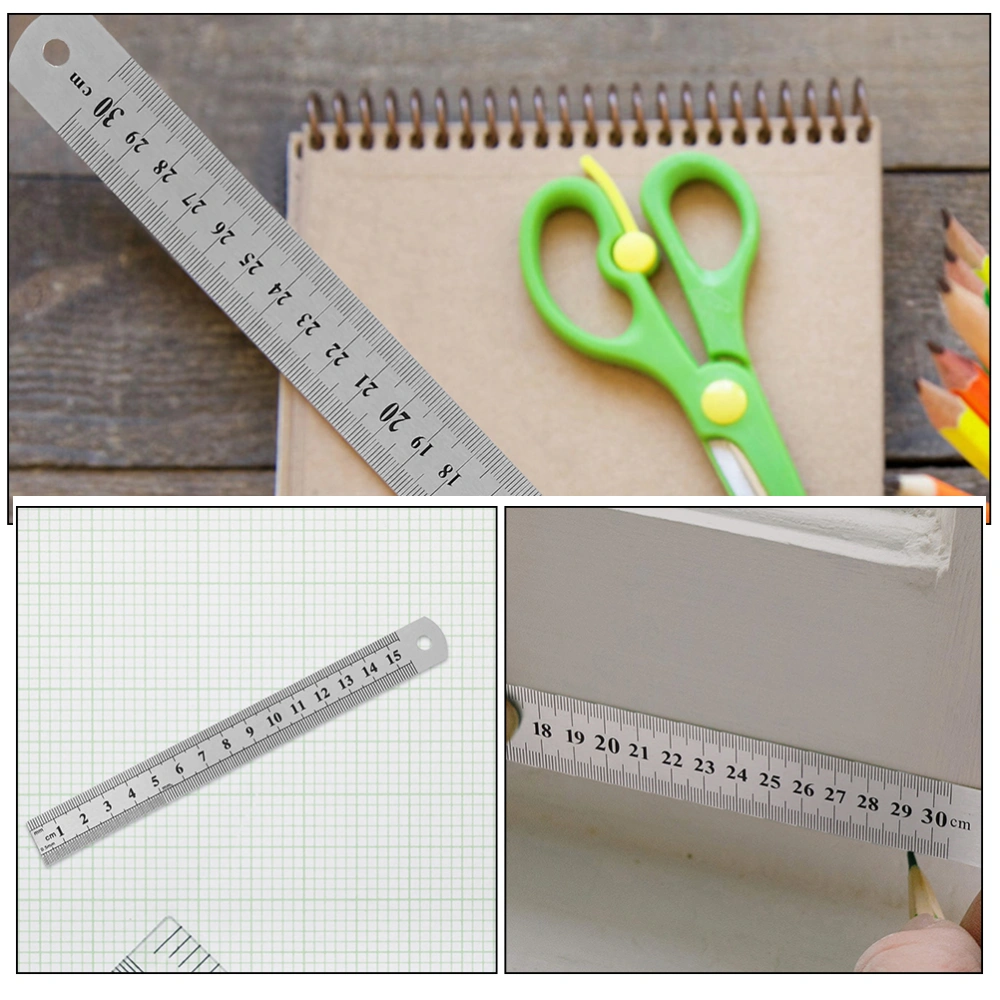 3Pcs Stainless Steel Rulers Measuring Rulers Students Rulers Double Sided Rulers Metal Rulers