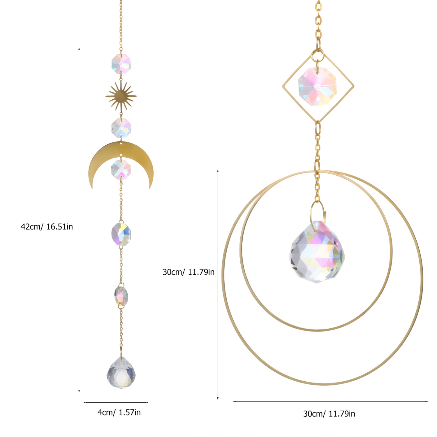 3Pcs Crystal Window Suncatchers Moon and Prism Pendant Decorative Hanging Wind Chime for Home Garden