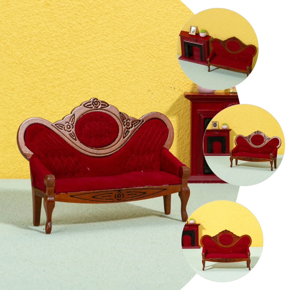 Miniature Furniture Mini House Furniture Model 1:12 Vintage Wooden Sofa Decoration