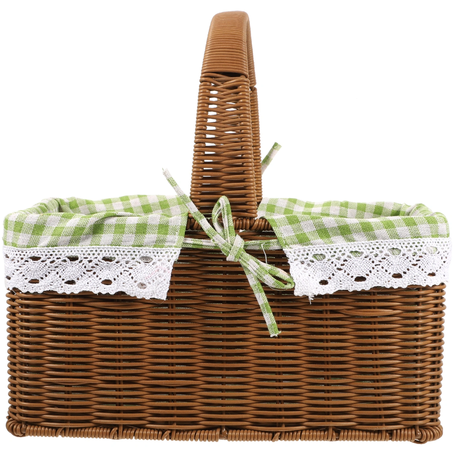 Picnic Basket with Handle Hand Woven Basket Cloth Liner Woven Basket Handheld Flower Basket
