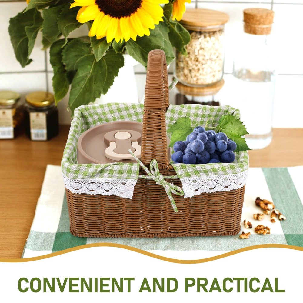 Picnic Basket with Handle Hand Woven Basket Cloth Liner Woven Basket Handheld Flower Basket