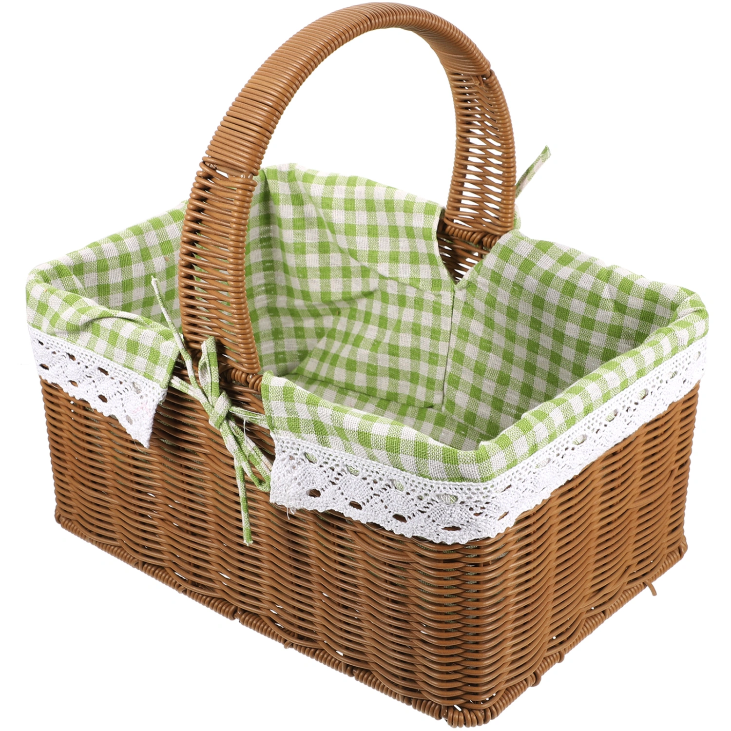 Picnic Basket with Handle Hand Woven Basket Cloth Liner Woven Basket Handheld Flower Basket