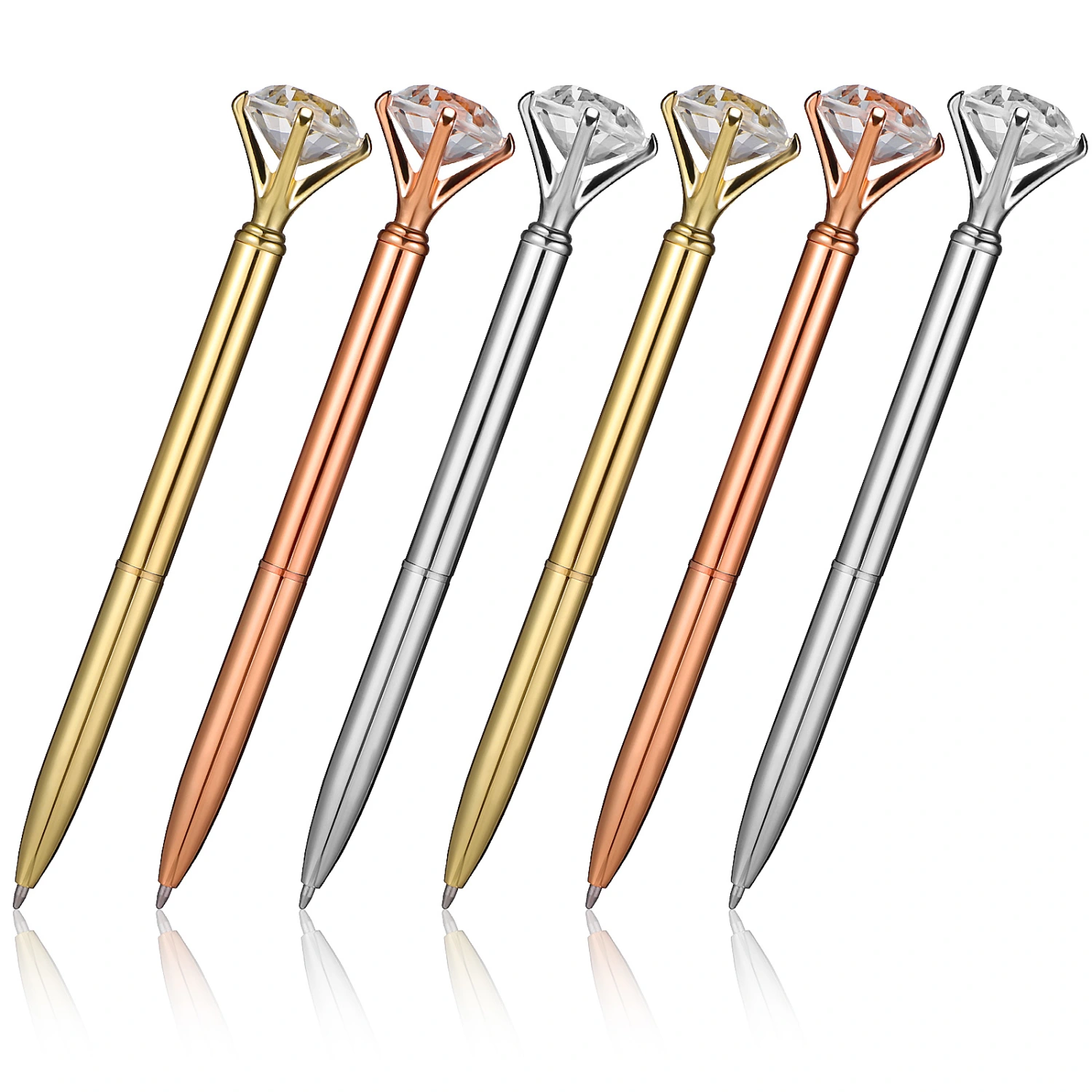 6pcs  Ballpoint Pens Diamond Shaped Writing Pens Metal Ballpoint Pens Ball-pointed Pens