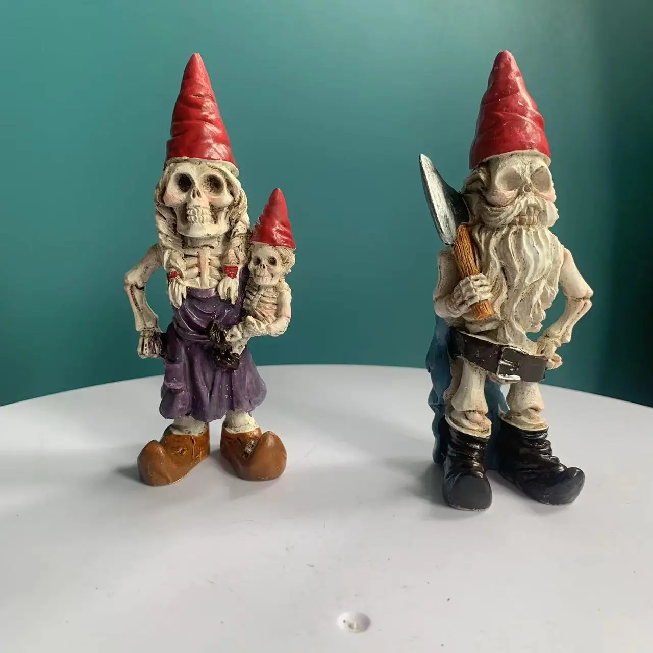 2pcs Halloween Garden Gnome Resin Statue Skeleton Gnomes Bonsai Decoration Resin Skeleton Decoration