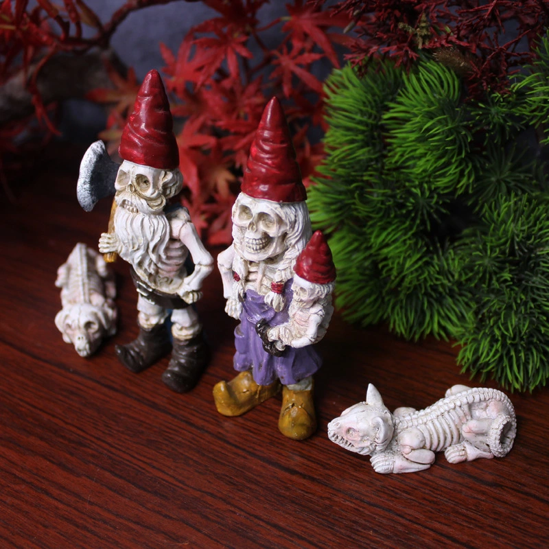 2pcs Halloween Garden Gnome Resin Statue Skeleton Gnomes Bonsai Decoration Resin Skeleton Decoration