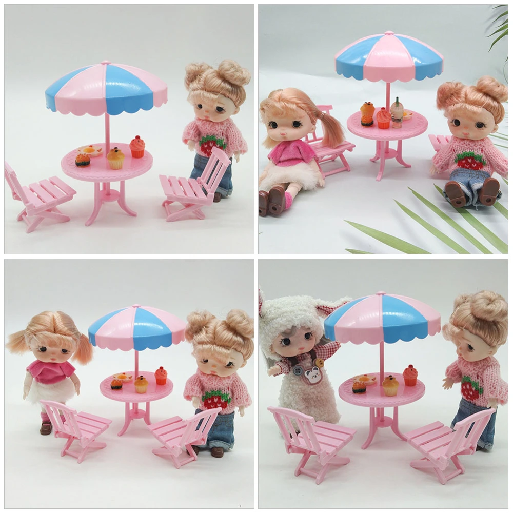 1 Set Doll House Table and Chair Mini Beach Chair Table Set Plastic Doll House Layout Decor