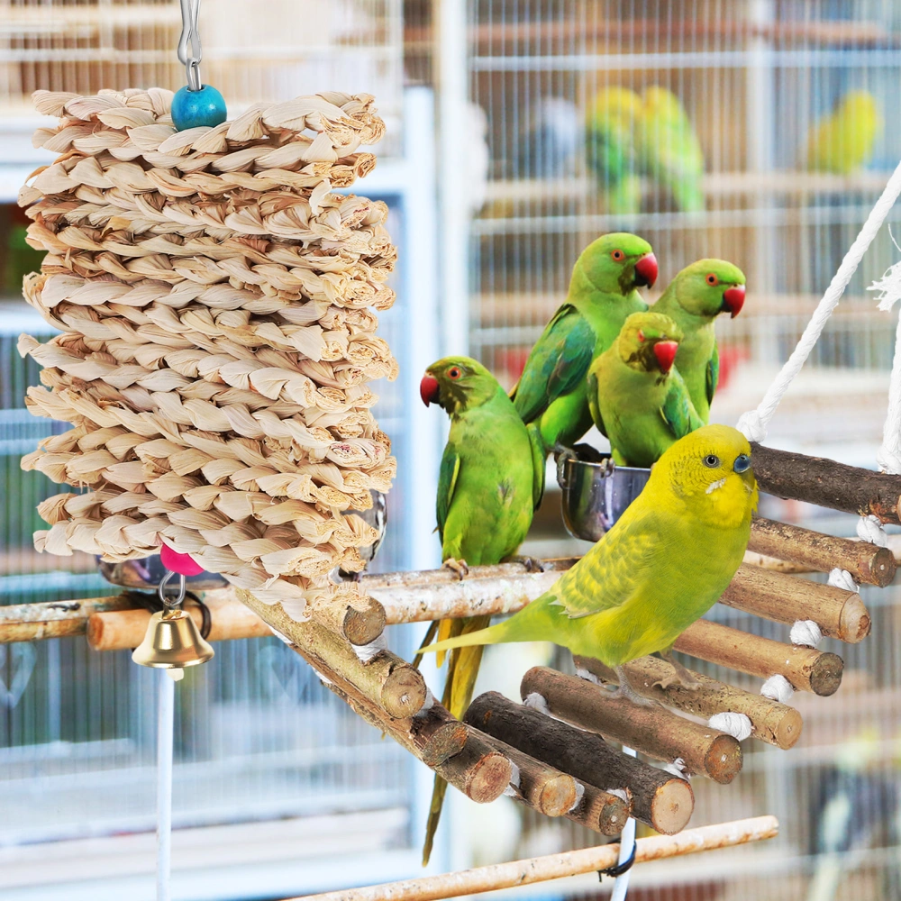 Bird Suspension Bridge Toy with Straw Cornflakes Skewers Bite Toy for Parrot Cockatiels Budgie